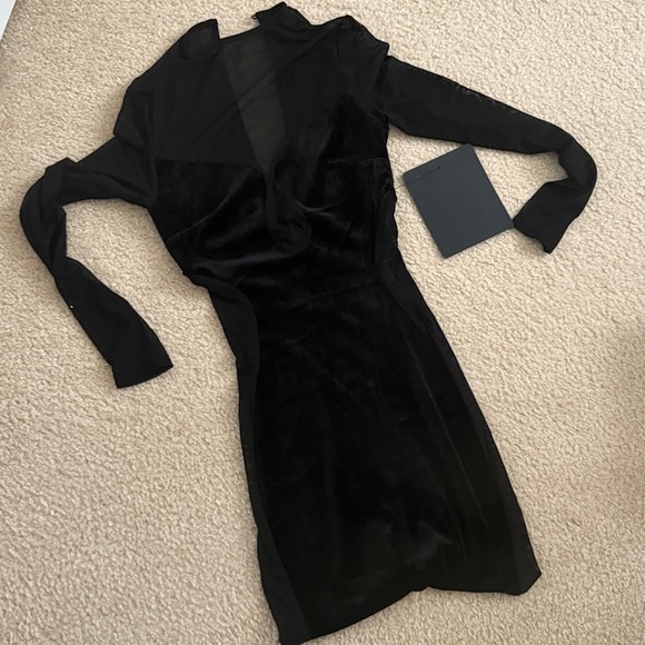 Lulus Irresistible Details Black Velvet Mesh Long Sleeve Mini Dress - Size XS - Picture 5 of 6